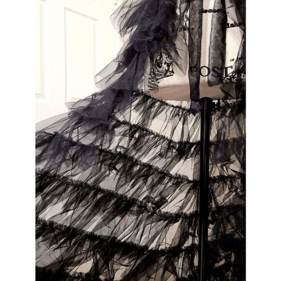 🖤 NEW Goth Tier Layered Tulle Mesh Petticoat Train Wrap Hi-Lo Black Open Skirt - Picture 8 of 17